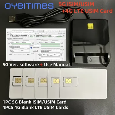 OYEITIMES SIM Card Reader+4PCS 2FF/3FF/4FF Programmable Blank 4G LTE USIM Cards Blank 5G ISIM USIM
