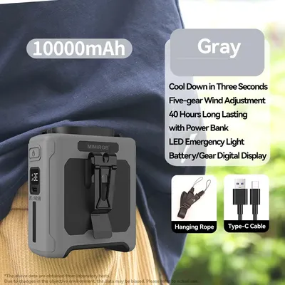 10000mAh Wearable Waist Fan 16000RPM 5 Speeds & Light 40H Cooling for Outdoor Jobsite Travel