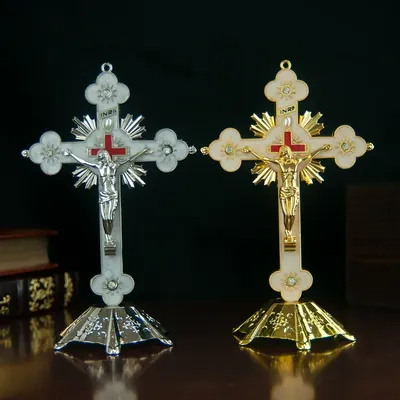 Gold Catholic INRI Budded Wall Crosses Christian Latin Cross Fleuree Prayer Church Decor Hanging