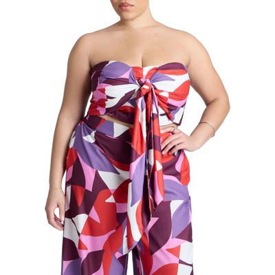 Plus Size Women's Tie Front Scarf Top by ELOQUII in Abstract Botanical (Size 14)