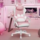 Puluomis - Chaise Gaming Chat Rose Ergonomique, Chaise Gamer, Fauteuil de Jeu, Coussin Lombaire