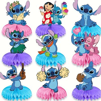 TEMU 9pcs Stitch Honeycomb Ornaments, Paper Material, No Electricity Required, Birthday Party Decorations For 's Day, Valentine's Day, Christmas, Anniversary, And Graduation Image