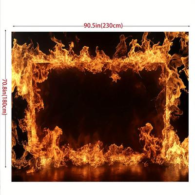 TEMU 1pc Raging Flames Firefighter Party Backdrop - Realistic Black Background With Flickering Orange & Yellow Flames, Firefighter-themed Birthdays, Bonfire Celebrations, And Image