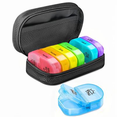 TEMU Pill Organizer 2 Times A Day, Leather Pill Case, Portable Weekly Pill Box For Purse With Storage Bag To Hold Vitamins, Medications, Fish Oils, Supplements Image