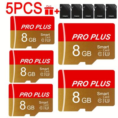 TEMU 5pcs Memory Card 8gb 4gb 2gb 1gb With Adapter, High Card 512mb 256mb 128mb 64mb, U3 C10 A1 Memory Tf Card For Tablet/camera/phone/car Audio, Store Your Files ! Image