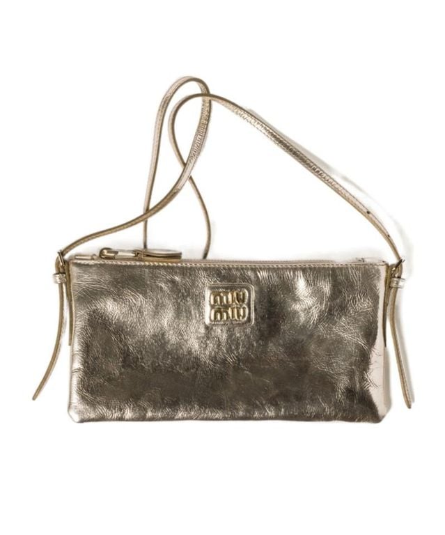 Logo-Lettering Clutch Bag - Metallic - Miu Miu Shoulder Bags