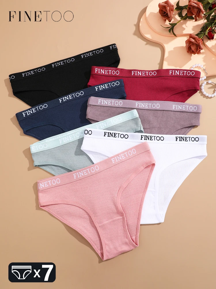 7Pcs Baumwolle Plus Größe Unterwäsche Frauen Sexy Brief Taille Höschen Weibliche Solide Gestreiften Dessous Sport Atmungsaktive Unterhose M-XXL Image