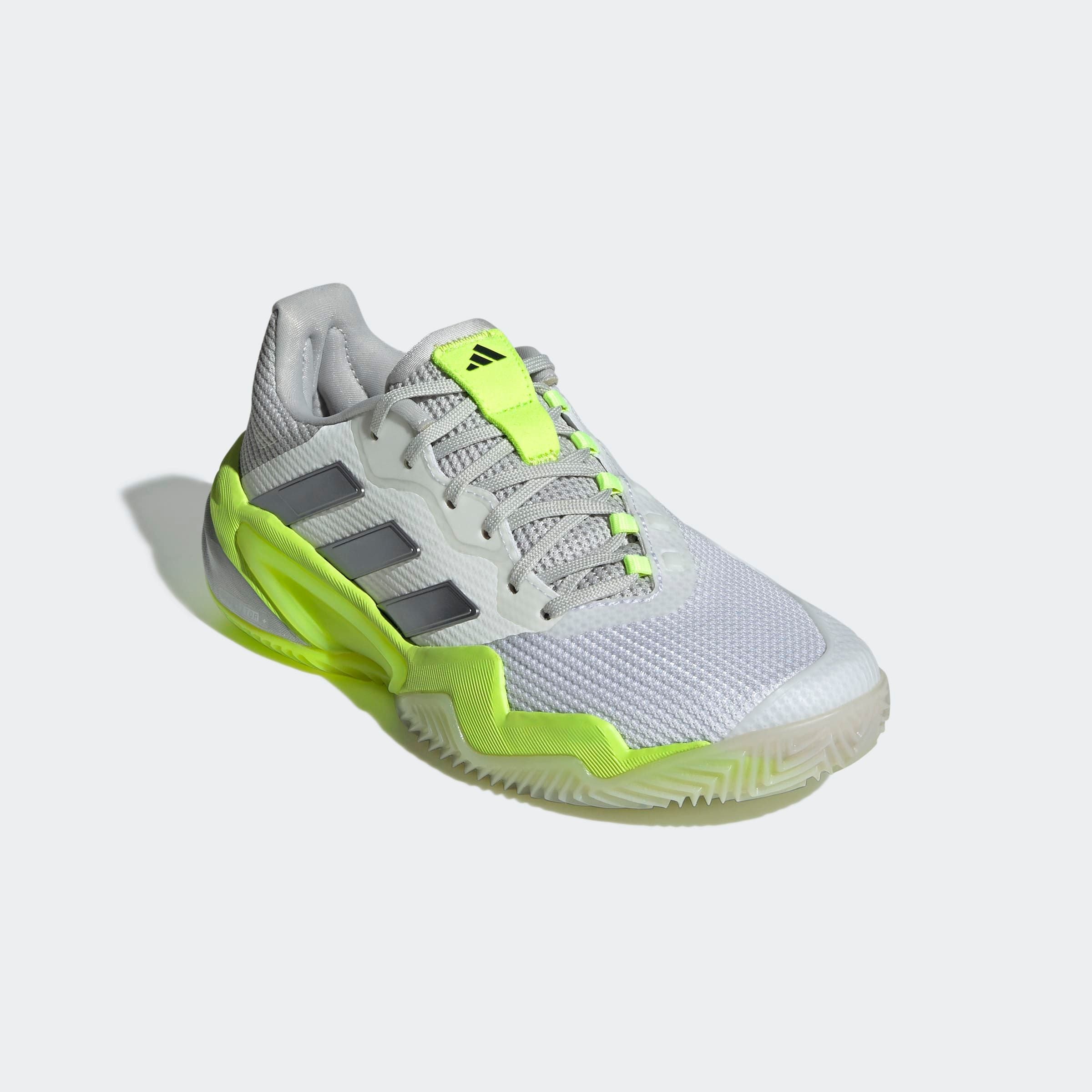 Tennisschuh ADIDAS PERFORMANCE "BARRICADE 13 CLAY", Damen, Gr. 42, weiß (cloud weiß, iron metallic, lucid lemon), Synthetik, Textil, Schuhe, für Sandplätze