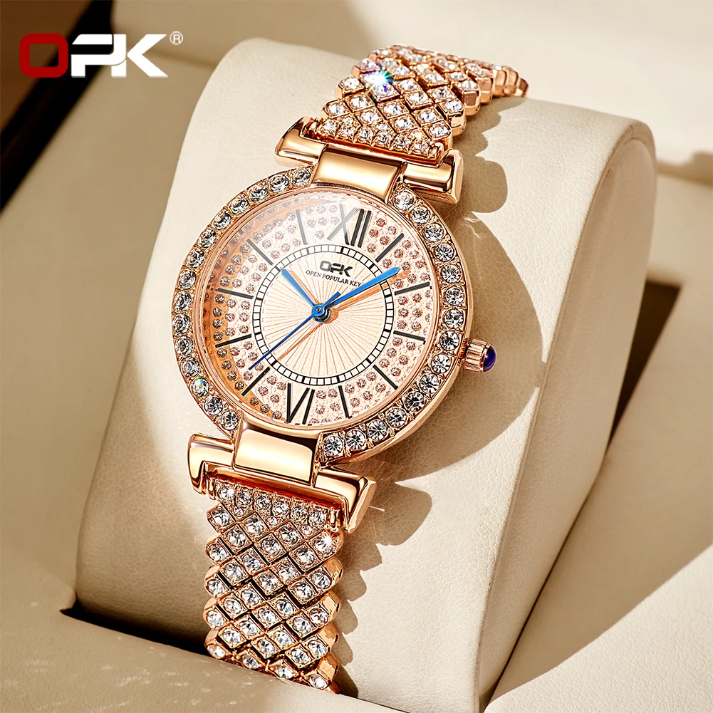 Opk 8618 edle Damen uhr Luxusmarke Diamant römische Skala wasserdichtes Zifferblatt elegantes Temperament Quarz Damen uhr Image