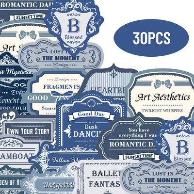 30 Stück blaue englische Etikettenaufkleber zum Dekorieren von Notizbüchern, Wasserflaschen, Koffern und Mobiltelefonen, DIY-Sammelalbum, Heimdekoration Image