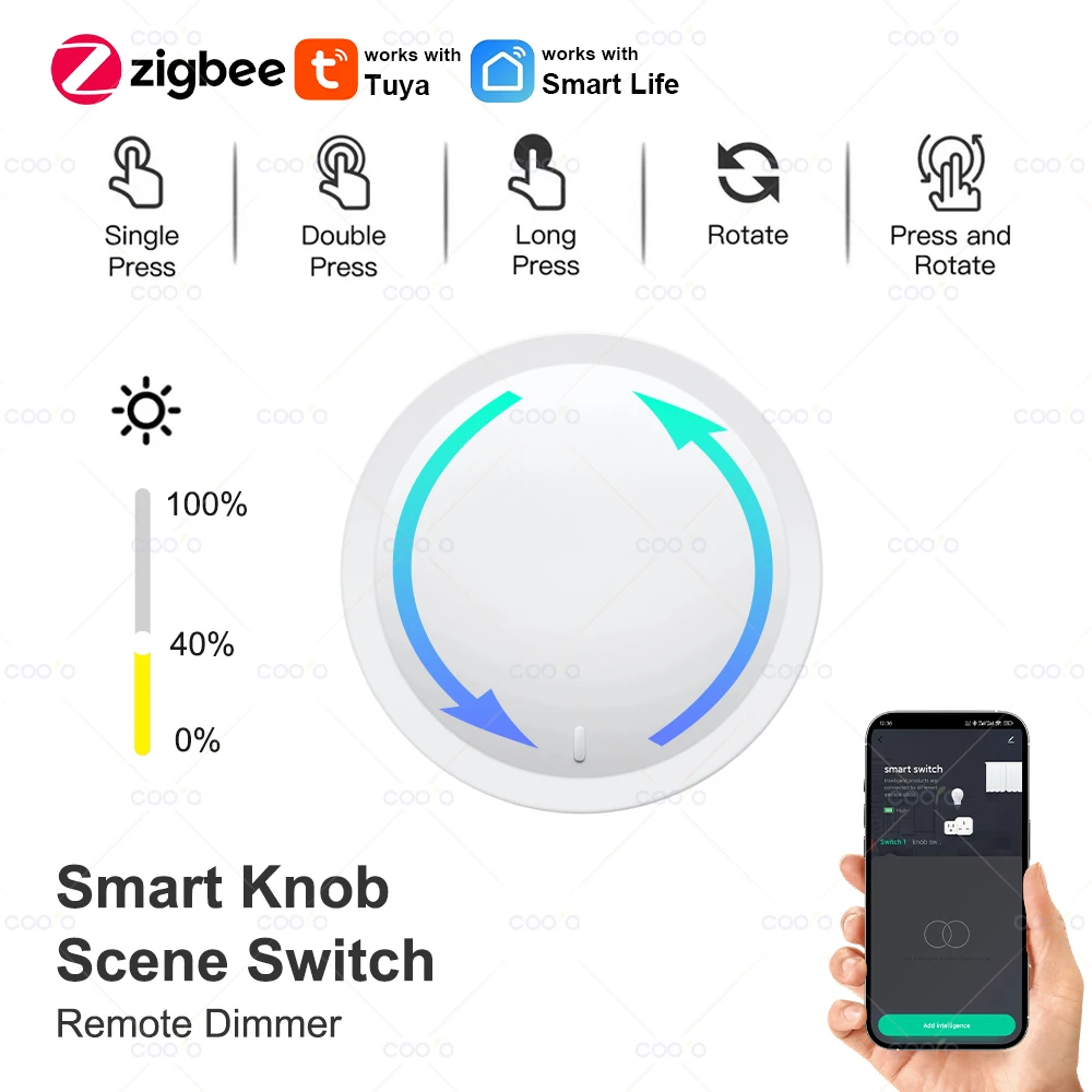 Neue Tuya ZigBee Smart Knob Schalter DIY Drahtlose Szene Taste Drehbare Dimmer Schalter Haushaltsgeräte Automatisierung Verknüpfung Remoter Image