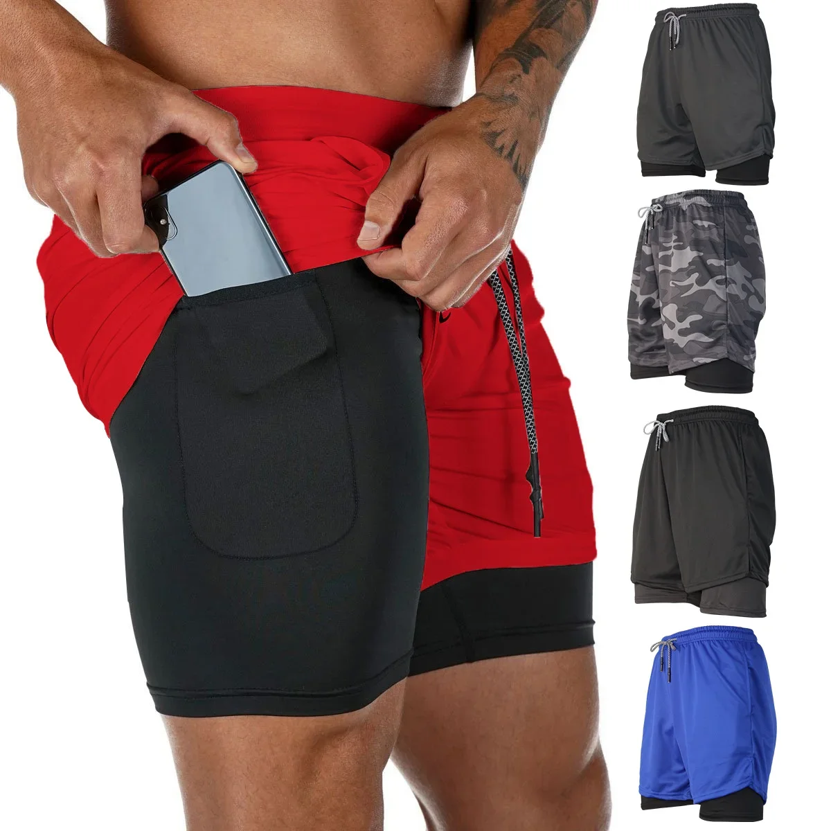 5 Farben Herren Sportshorts 2-in-1 Double - Deck Laufshorts für Strand- und Fitnessstudio-Joggen Image