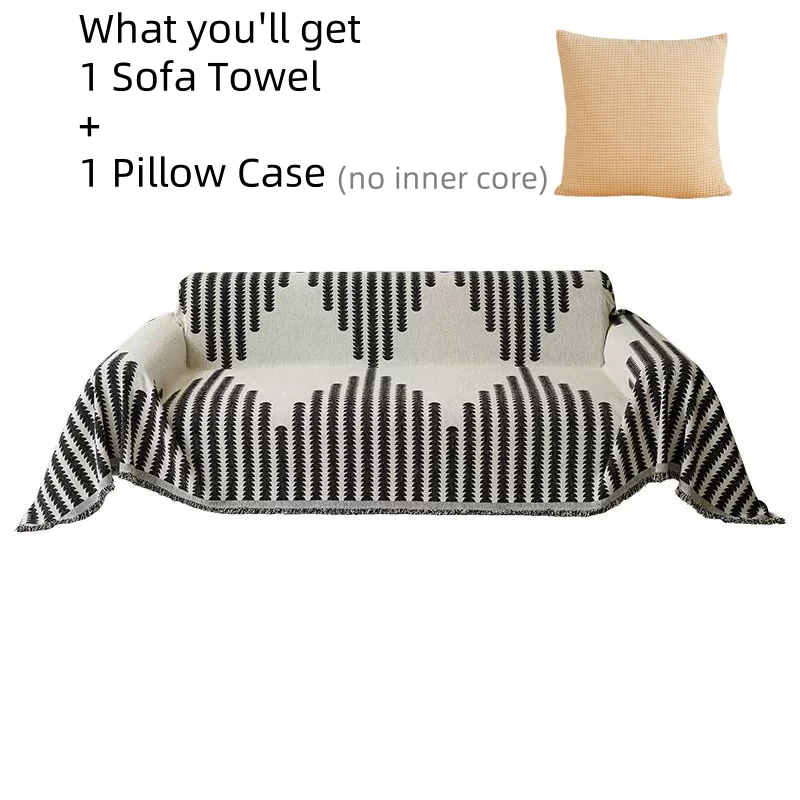 1 Stück Chenille-Sofahandtuch und 1 Stück Waffel-Kissenbezug, Sofa-Handtuch für Wohnzimmer, französischer Stil, Heimdekoration, Sofabezug mit Quastenkante Image