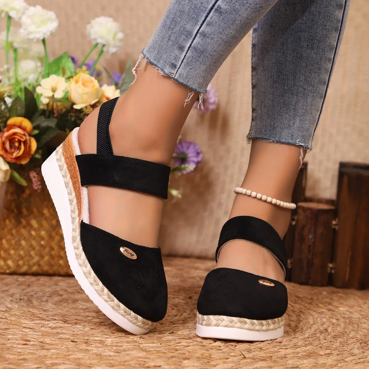 Frauen Closed Toe Keil Sandalen Frauen Sommer Schnalle Gladiator Schuhe Frau Mode Espadrilles Plattform Alias Mujer