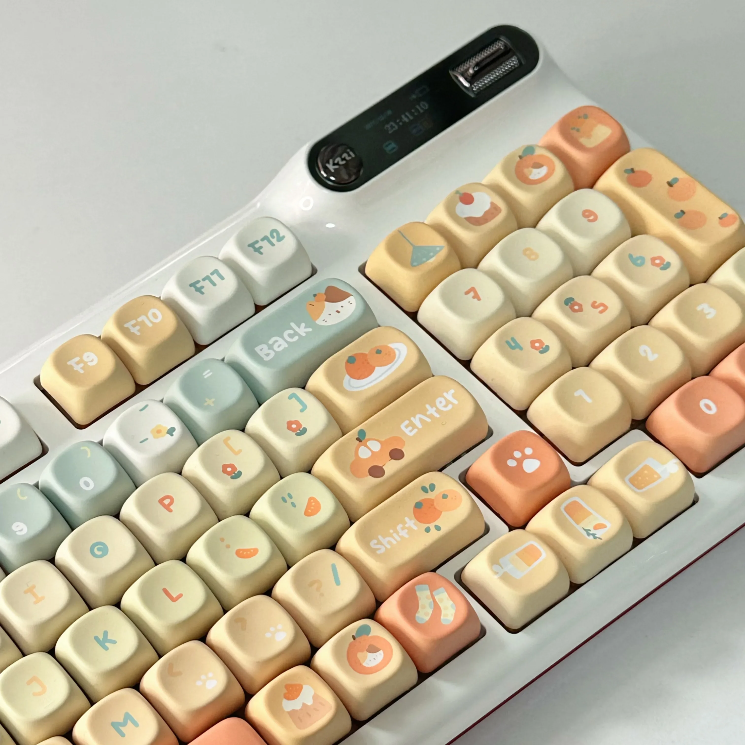 Orangefarbene Soda-Tastenkappe, 131 Tasten, XOA-Profil, PBT, fünfseitige Sublimation, individuelle Tastenkappen für mechanische Tastatur, niedliche koreanische Tastenkappen Image