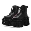 Schwarze Punk-Metallnieten-Motorradstiefel, 2025, New Rock Street, dicke Sohle, runder kurzer Stiefel, 35–45, modischer, lässiger Sport-Freizeitschuh