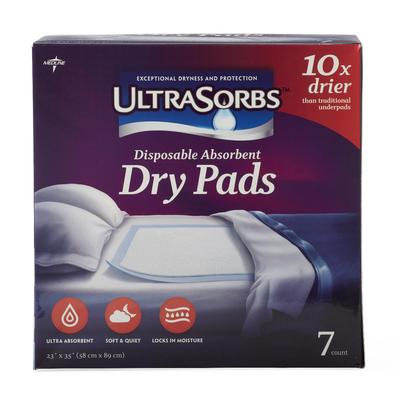 Ultrasorbs Disposable Absorbent Dry Pad Underpads, Retail Packaging, 23" x 36", 7/Pack, 6/CS (DRY2336RET7A) Case of 6 Medline