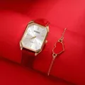 2 teile/satz Mode Damenuhr Analog PU Leder Damenuhr Armband Quarz Armbanduhr Schmuckset Ideales Geschenk für Frauen