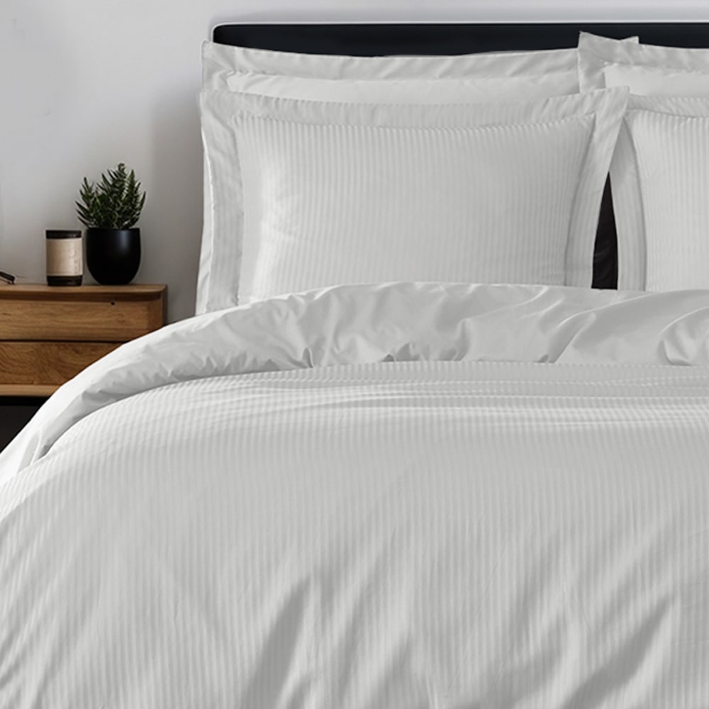 Parure de lit rayée 2 taies carrées satin coton Blanc 200x200 cm