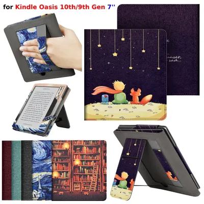 For Kindle Oasis 10th 9th Gen Case 7 inch with Hand Strap Stand Holder Card Slot PU Leather Cover