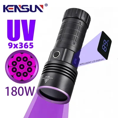 180W High Power 9LED UV Flashlight 365nm Ultraviolet Black Mirror Purple Light Pet Urine Tinea Ore
