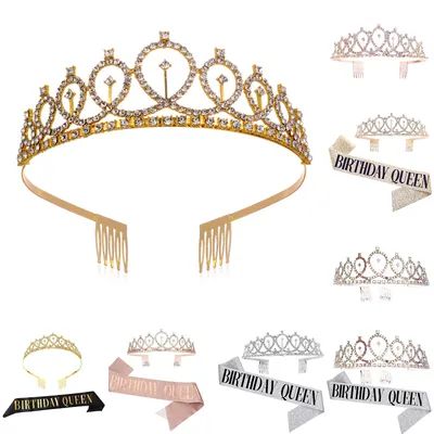 Bling Rhinestone Crystal Crown Tiara Women Birthday Anniversary Decoration Happy 21 30th Birthday