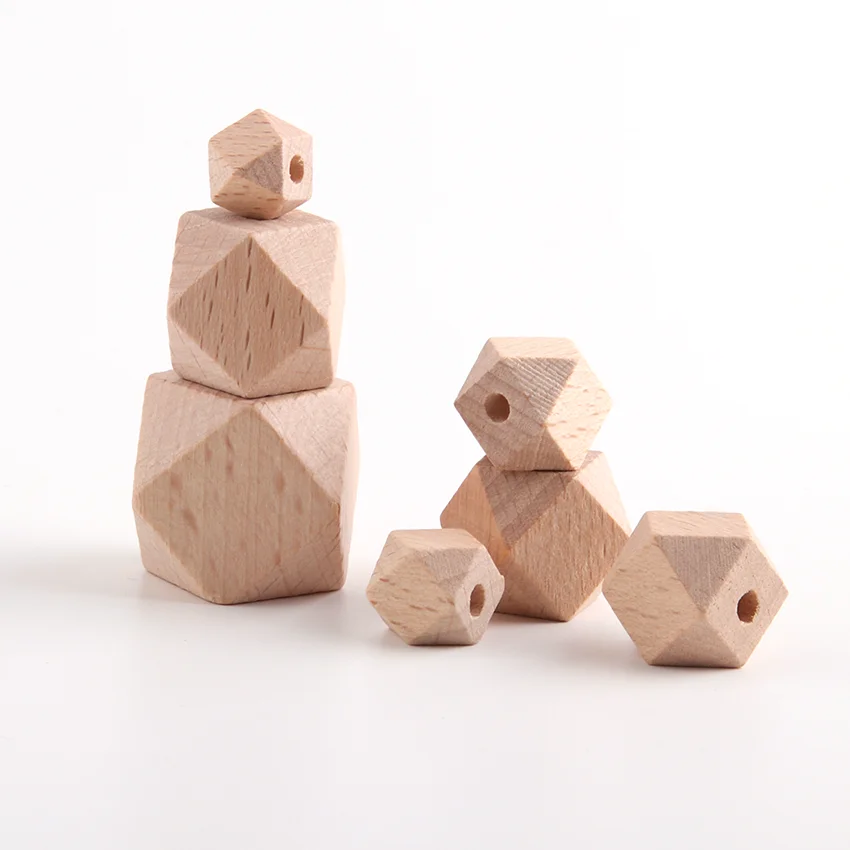 Anneau de dentition hexagonal en bois de hêtre géométrique naturel, 10-30mm, entretoise à croquer pour bébé, chaîne de sucette, bricolage artisanat, accessoire de bijoux