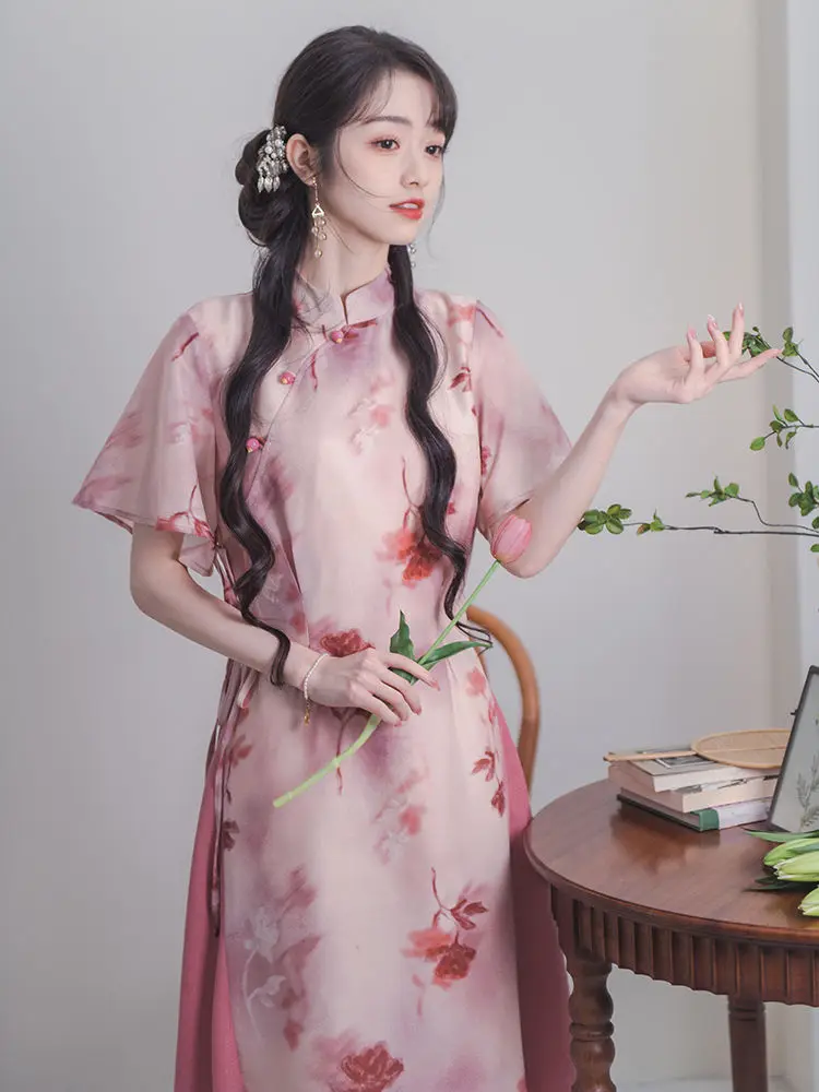 Tempérament rétro Cheongsam femmes nouvelle impression chinoise nouvelle robe mince vêtements pour femmes robes d