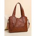 Damen stilvolle Vintage braune Kunstleder Tote Bag mit doppelten Griffen und verstellbarem Umhängegurt für den täglichen Gebrauch