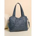 Damen stilvolle Vintage braune Kunstleder Tote Bag mit doppelten Griffen und verstellbarem Umhängegurt für den täglichen Gebrauch