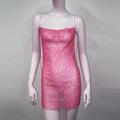 Metallic Sparkle Sexy Rückenfreies Minikleid Transparentes Mesh Strass Cover Up Disco Damen Party Club Kleid