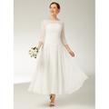 Elegantes A-Linien Chiffon Spitze Kleid der Brautmutter Strand Hochzeit Juwel-Ausschnitt knöchellang Pailletten und Raffung 3/4-Ärmel 2025