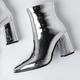 Damen Metallic AbsatzStiefel Outdoor Büro Alltag Fleece-Futter Knöchelstiefeletten Winter Block Chunky Absatz Spitz Zehe Freizeit Mikrofaser Wanderschuhe