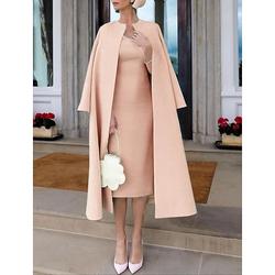 Elegantes zweiteiliges Schößchen-Kleid für die Mutter der Braut Jacke Hochzeitsgast Kirche Juwelkragen knielang Stretchstoff einfarbig.