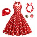 Elegantes Retro Vintage 1950er A-Linie Swing Flare Doll Damen Polka Dot Party Abendkleid