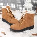 Damen-Schneestiefel flache Stiefel Übergröße für die Arbeit im Freien für den Alltag einfarbig mit Fleecefutter Stiefeletten mit Schnürung flacher Absatz runde Zehenpartie Vintage-Mode klassisch zum Gehen Wildleder