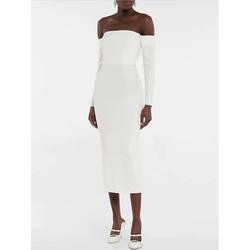 Boho Hochzeitskleider Empfang Kleine weiße Kleider Schürzen Off-Shoulder 3/4-Ärmel Tee-Länge Brautanzüge Kleider Drapierung in Stretchstoff