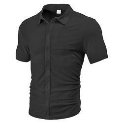 Herren Sommer Freizeit Button-Up-Hemd Einfarbig Kurzarm Hemd Kragen Urlaub Strand Hawaiianischer Stil Polyester Mit Fronttasche Kleidung Erhältlich in Schwarz Weiß Burgunder Marineblau Khaki