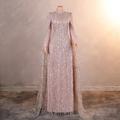Elegantes Meerjungfrau-Trompeten-Abendkleid Formelles Abschlussballkleid Spitze Perlen Pailletten Lange Ärmel Stehkragen Besatzborte 2025