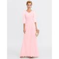 Elegantes A-Linie Transparent V-Ausschnitt Chiffon Kleid für die Mutter der Braut mit Applikationen Hochzeitsgast Bodenlänges Stil