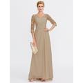Elegantes A-Linie Transparent V-Ausschnitt Chiffon Kleid für die Mutter der Braut mit Applikationen Hochzeitsgast Bodenlänges Stil