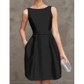 A-Linien Cocktailkleider Partykleid Hochzeitsgast Abschlussfeier Ärmelloses Bootsausschnitt Satin-Kleid Falten
