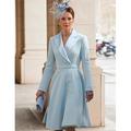 Elegantes Vintage A-Linien Tuxedo Kleid Mutter der Braut Einfacher Reverskragen Tee-Länge Crepe Stretch Satin Lange Ärmel Einfarbig