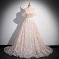 Vintage A-Linie Tüll Abschlussballkleid mit floralem Glitzer-Applikationen und kurzen Ärmeln formell bodenlang 2025