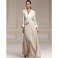 Elegantes A-Linien V-Ausschnitt Satin Kleid Brautmutter Bodenlang Lange Ärmel