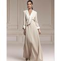 Elegantes A-Linien V-Ausschnitt Satin Kleid Brautmutter Bodenlang Lange Ärmel