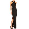Meerjungfrau Trompete Abendkleid Black Tie Partykleid Bodenlang Halterneck Baumwollmischung Rückenfrei Schlitz