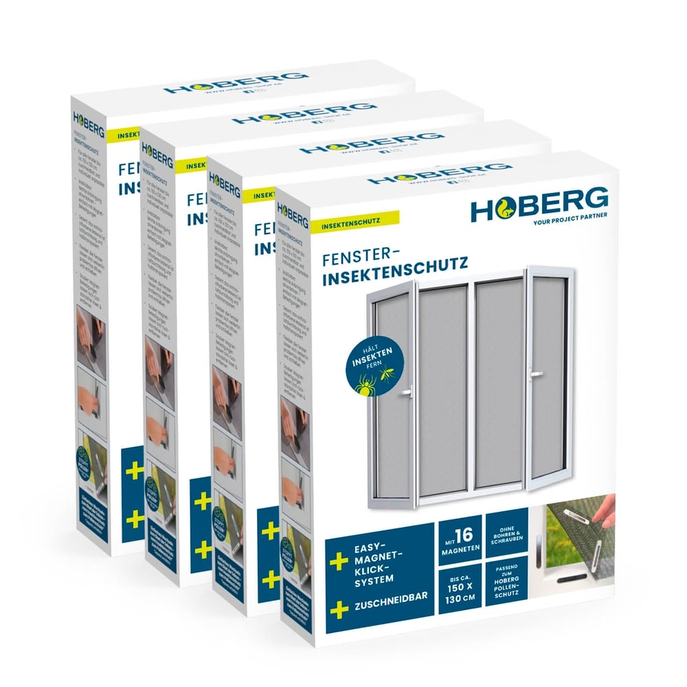 Hoberg Fenster-Moskitonetz 150 x 130 cm - 16 Magnetbefestigung - Schwarz - 4er-Set Image