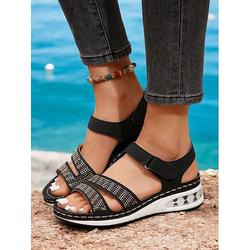 Damen Luftkissen Sandalen mit Strassverzierungen - Verstellbare Klettverschluss offene Zehen Komfortschuhe für den Alltag und Outdoor-Nutzung