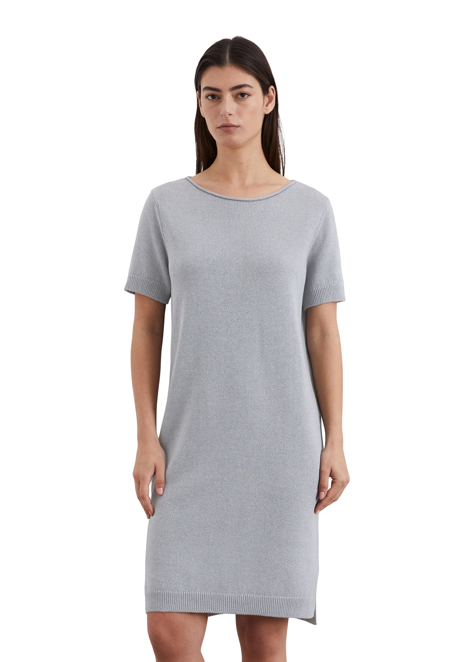 Strickkleid MARC O'POLO "aus Bio-Baumwolle-Leinen-Mix", Damen, Gr. 40, Normalgrößen, m823, Obermaterial: 52% Baumwolle, 48% Leinen; Futter: 100% Nicht verfügbar, unifarben, relaxed fit wadenlang, Rundhals, Rippbündchen, Kleider Strickkleid